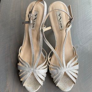 Nina NY Heels Silver Glitter Platform